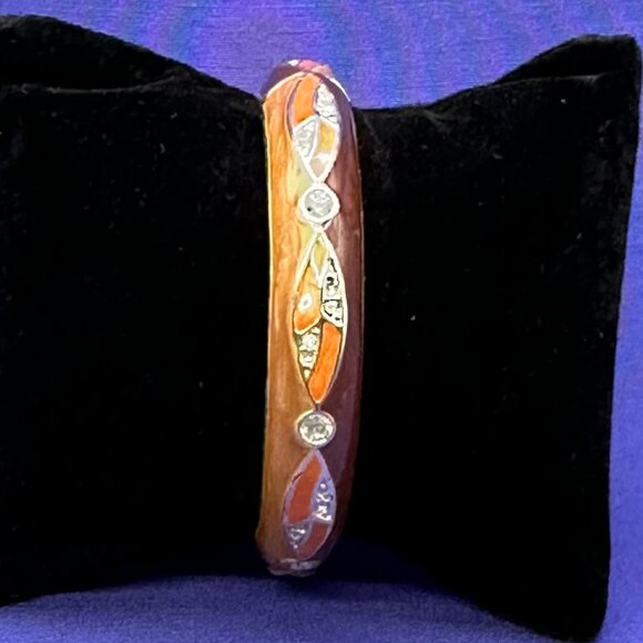 VTG Three-Tone Enamel Hinged Bangle Bracelet w/Crystal Accents - Picture 2 of 14